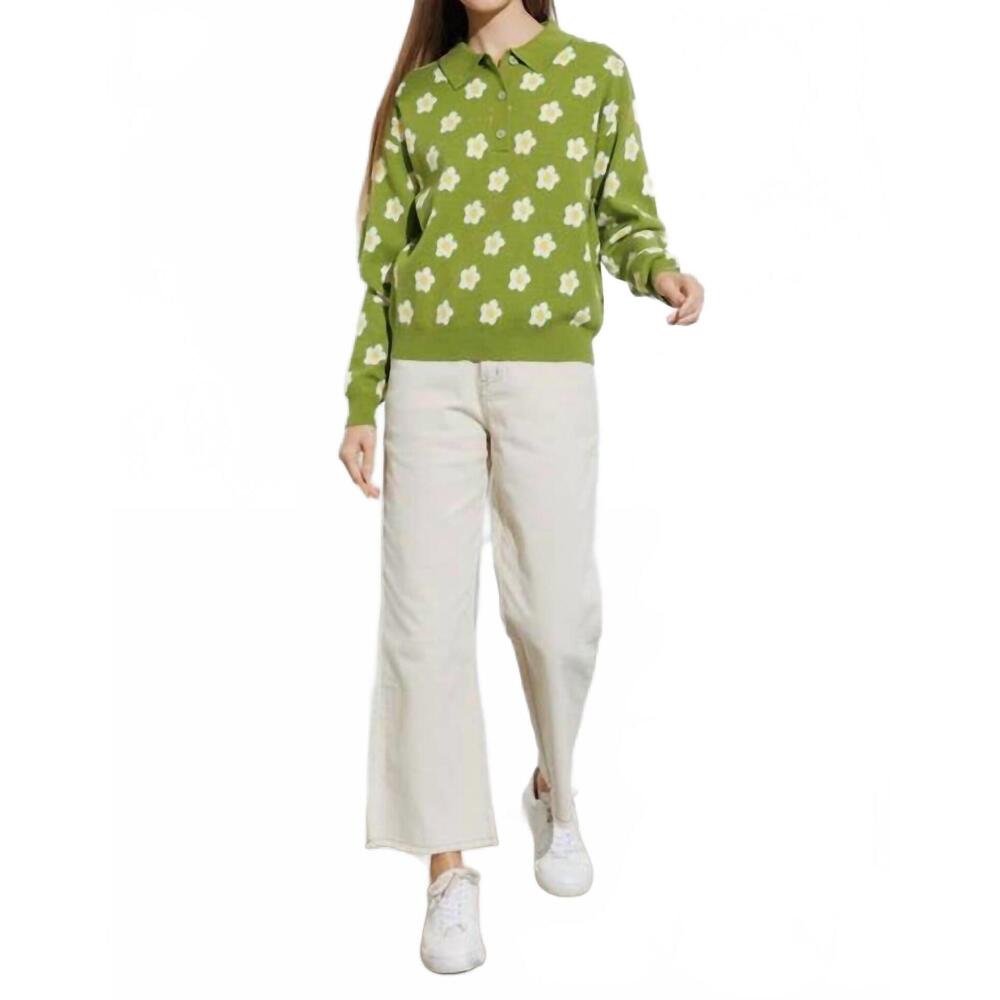 NEW POLAGRAM far out floral sweater top in pistachio
